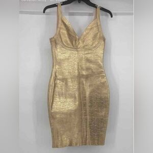 Athina Designer Gold Sleeveless Back Zip Knee Length Bodycon Dress Size Small